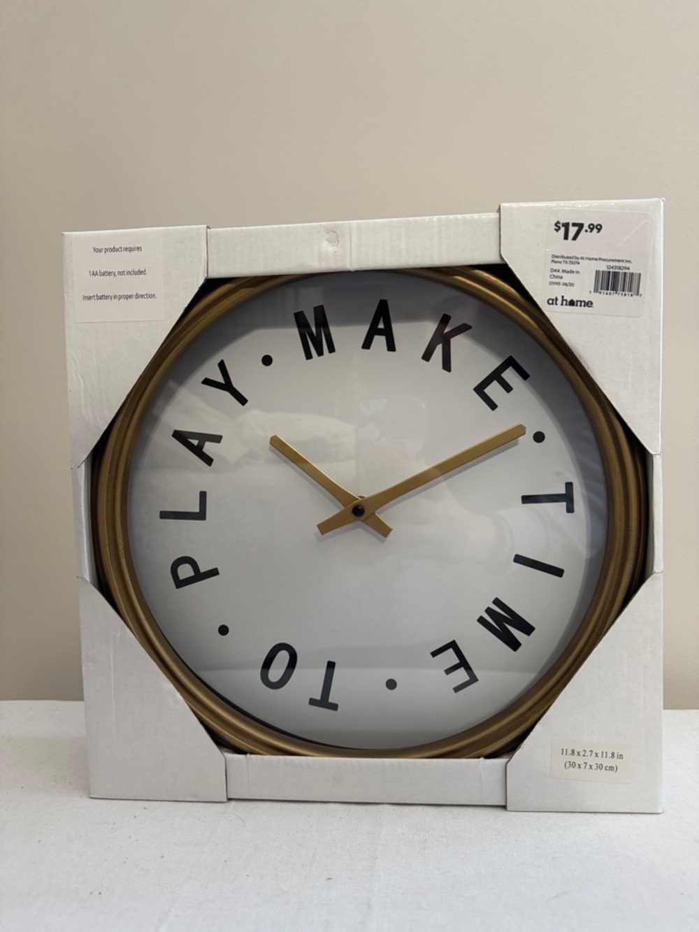 Gold Frame 'MAKE TIME TO PLAY' Wall Clock